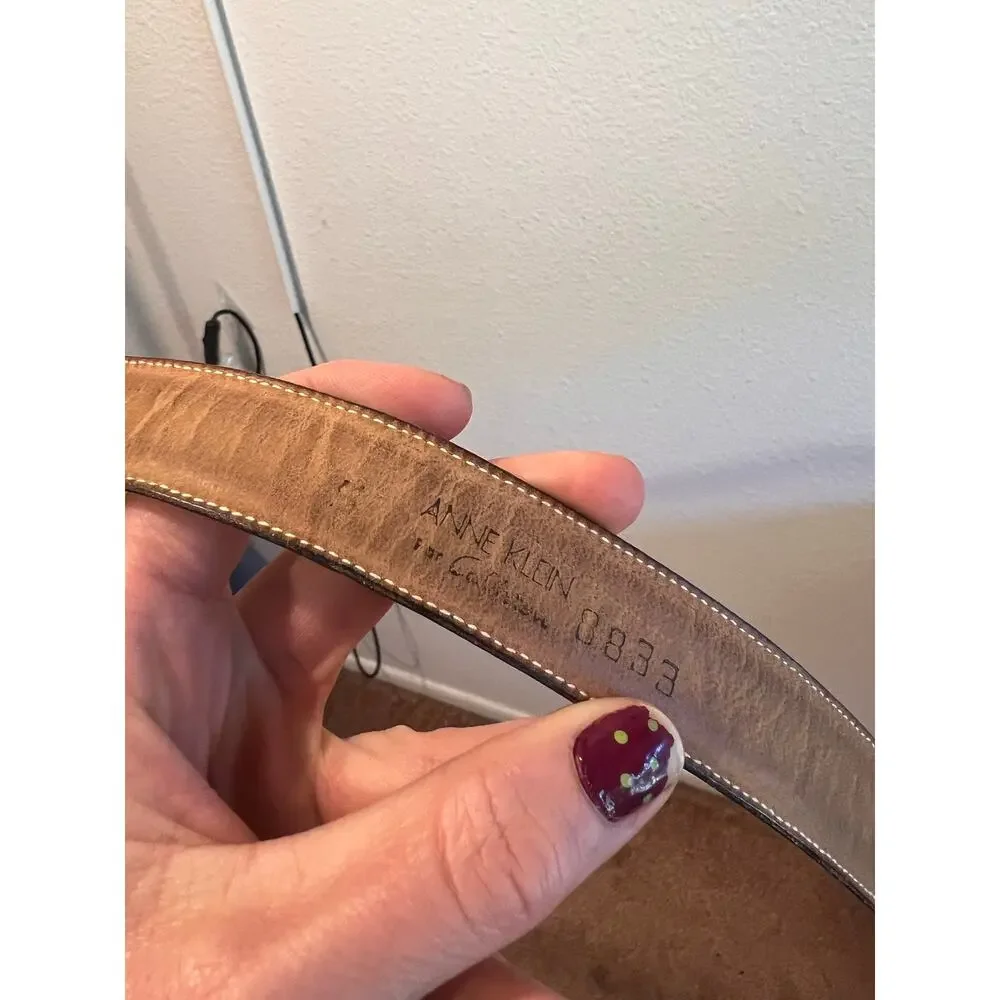 Vintage Anne Klein Purple Calfskin Genuine Leather Gold Buckle Belt Size Small